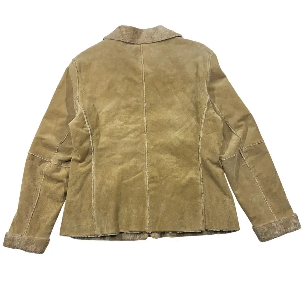 Vintage Winlit Jacket Womens Large Tan Suede Leather Faux Fur Lined Western Coat